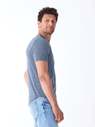 Stripe Triblend Jersey Short Sleeve Henley Mens Tops Tshirt Short Threads 4 Thought 