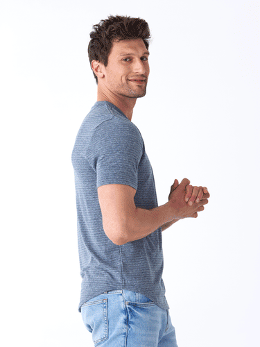 Stripe Triblend Jersey Short Sleeve Henley Mens Tops Tshirt Short Threads 4 Thought 
