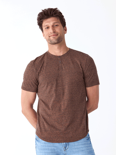 Black Fleck Triblend Henley Mens Tops Tshirt Short Threads 4 Thought 