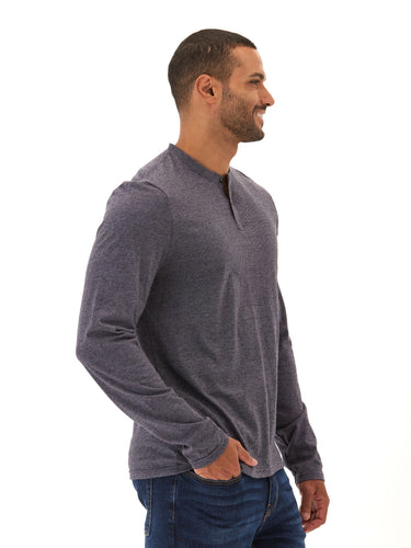 Braeden Black Fleck LS Triblend Henley Mens Tops Tshirt Long Henley Threads 4 Thought 