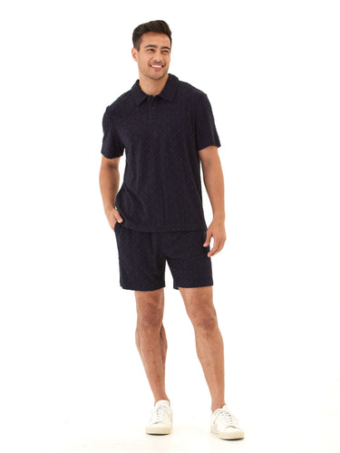 Darryn Jacquard Terry 2-Button Polo Mens Tops Tshirt Short Polo Threads 4 Thought 