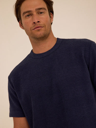 Chadwick Jacquard Textured Stripe Relaxed Tee Mens Tops Tshirt Short Threads 4 Thought 