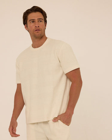 Chadwick Jacquard Textured Stripe Relaxed Tee Mens Tops Tshirt Short Threads 4 Thought 
