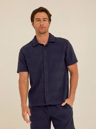 Archer Jacquard Textured Stripe Button-Down Pocket Shirt Mens Tops Tshirt Short Threads 4 Thought 