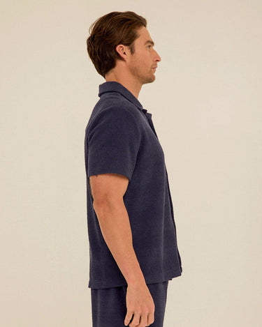 Archer Jacquard Textured Stripe Button-Down Pocket Shirt Mens Tops Tshirt Short Threads 4 Thought 