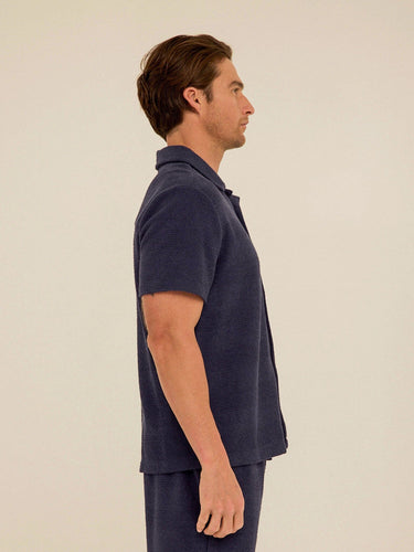 Archer Jacquard Textured Stripe Button-Down Pocket Shirt Mens Tops Tshirt Short Threads 4 Thought 