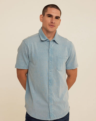 Dorian Mineral Wash Jersey Short Sleeve Button-Down Threads 4 Thought 