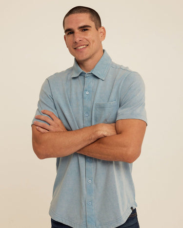 Dorian Mineral Wash Jersey Short Sleeve Button-Down Threads 4 Thought 