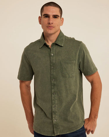 Dorian Mineral Wash Jersey Short Sleeve Button-Down Threads 4 Thought 