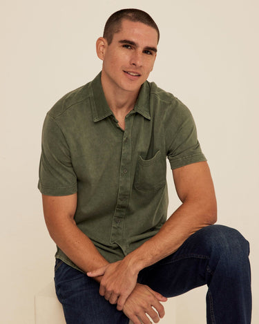 Dorian Mineral Wash Jersey Short Sleeve Button-Down Threads 4 Thought 
