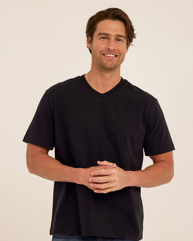 Roger Organic Cotton Relaxed V-Neck Tee Mens Tops Tshirt Short Threads 4 Thought 