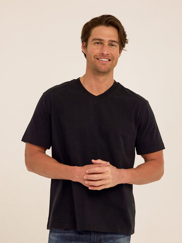 Roger Organic Cotton Relaxed V-Neck Tee Mens Tops Tshirt Short Threads 4 Thought 