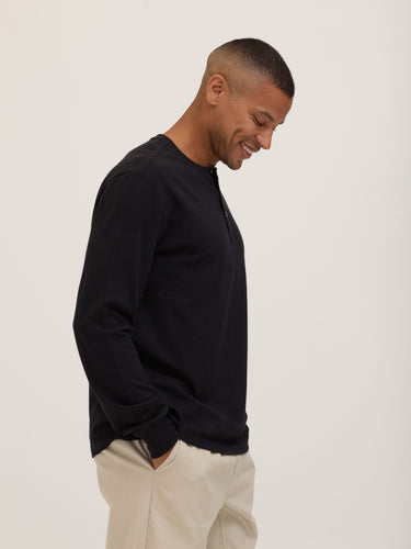 Doug Essential Jersey Long Sleeve 3-Button Henley Mens Tops Tshirt Long Henley Threads 4 Thought 