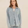 Blaire Denim Terry Button-Down Womens Tops Long Shirt Threads 4 Thought 
