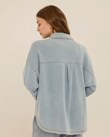 Blaire Denim Terry Button-Down Womens Tops Long Shirt Threads 4 Thought 
