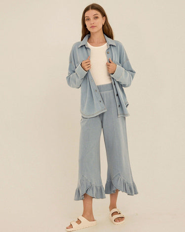 Akela Denim Terry Ruffle Capri Pant Womens Bottoms Pants Threads 4 Thought 