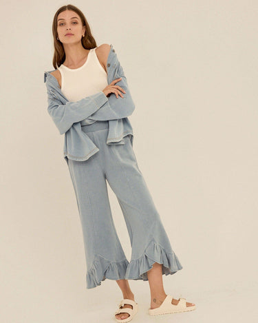 Akela Denim Terry Ruffle Capri Pant Womens Bottoms Pants Threads 4 Thought 