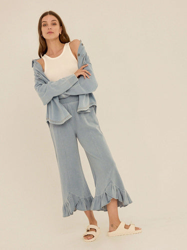 Akela Denim Terry Ruffle Capri Pant Womens Bottoms Pants Threads 4 Thought 