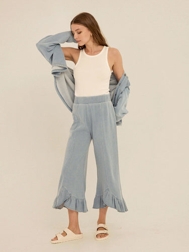 Akela Denim Terry Ruffle Capri Pant Womens Bottoms Pants Threads 4 Thought 