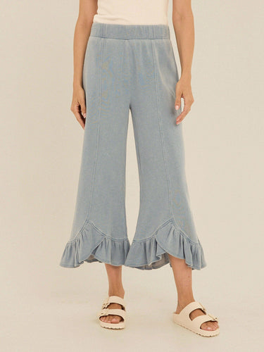 Akela Denim Terry Ruffle Capri Pant Womens Bottoms Pants Threads 4 Thought 