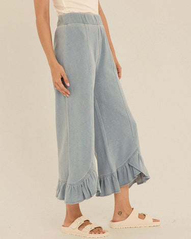 Akela Denim Terry Ruffle Capri Pant Womens Bottoms Pants Threads 4 Thought 