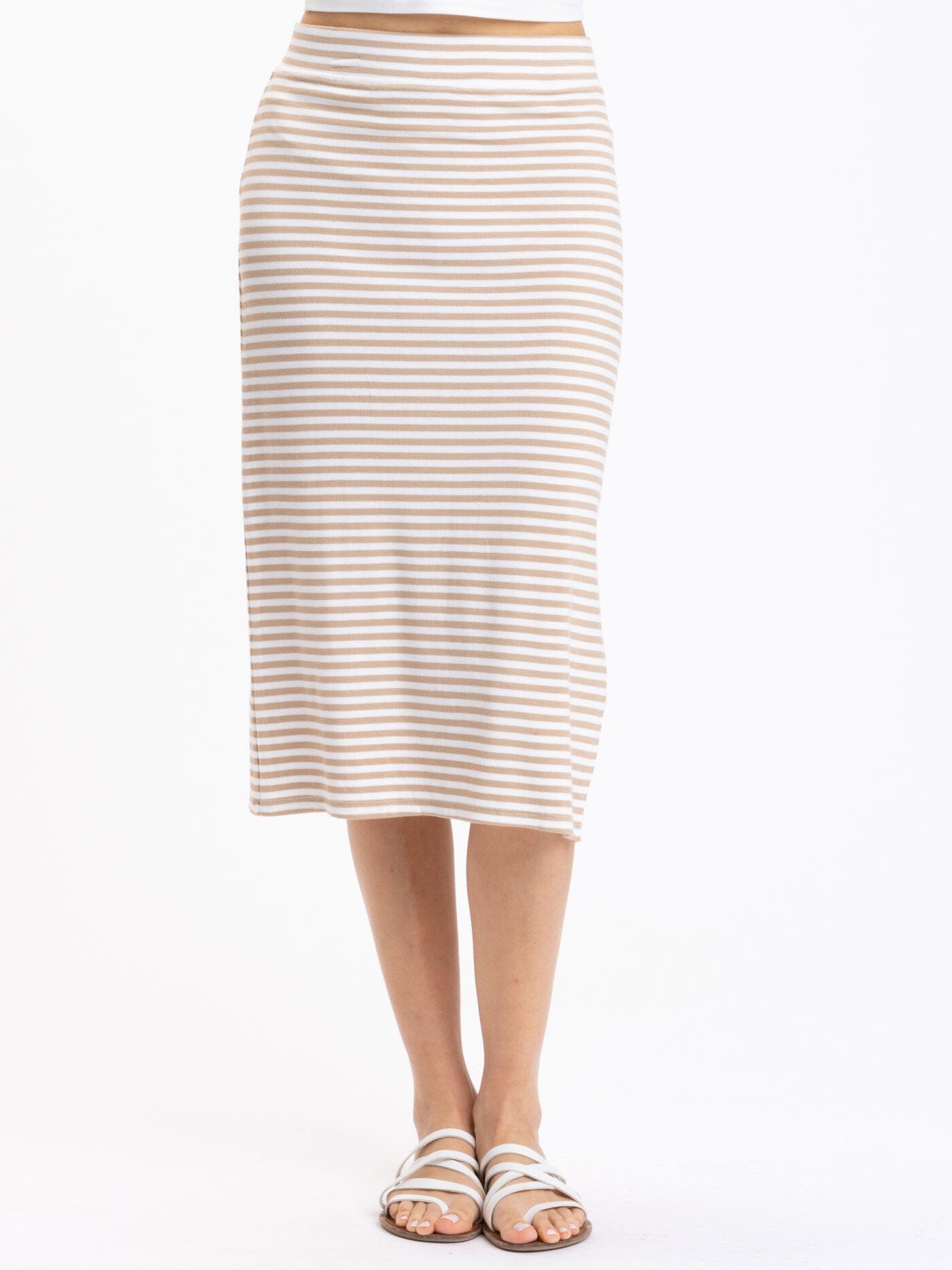 Adella Stripe Feather Rib Side-Slit Midi Skirt Womens Bottoms Skirt Threads 4 Thought 