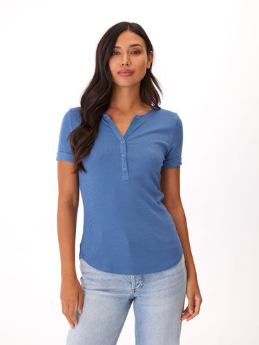 Akia Feather Rib Henley Tee Womens Tops Short Threads 4 Thought 
