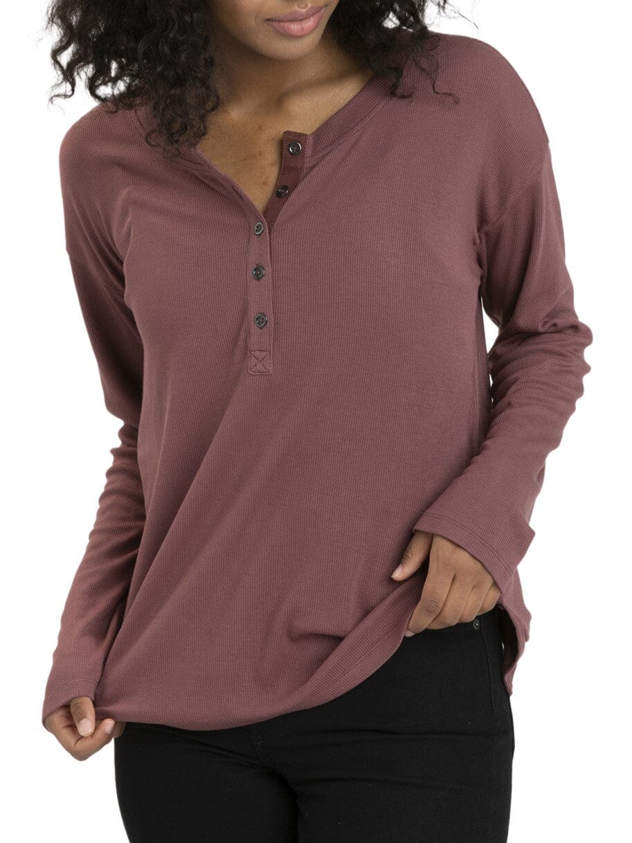 Ulla Feather Rib Long Sleeve Henley Womens Tops Long Threads 4 Thought 