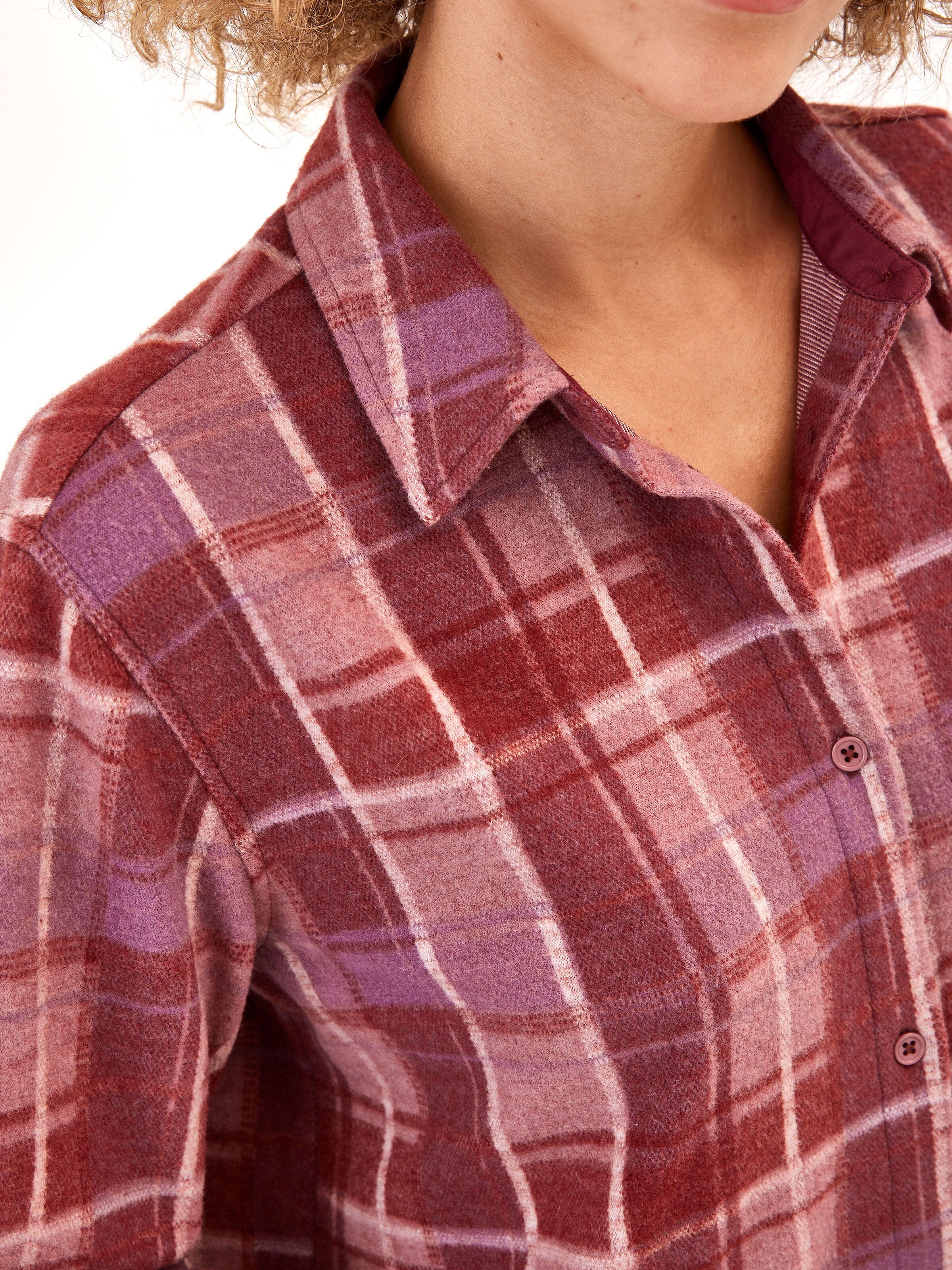 Kandyce Knit Fleece Button Front Shirt Womens Tops Long Threads 4 Thought 