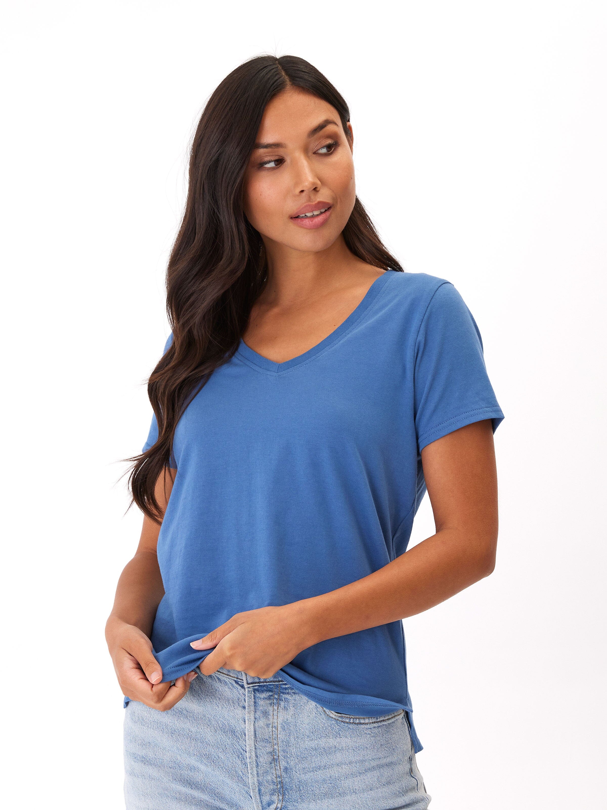 Pattie Classic Jersey V-Neck Tee Womens Tops Short Threads 4 Thought 