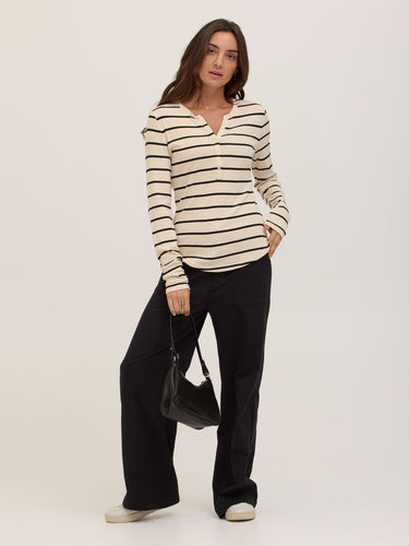 Akia Caribbean Stripe Feather Rib Long Sleeve Henley Womens Tops Long Shirt Threads 4 Thought 
