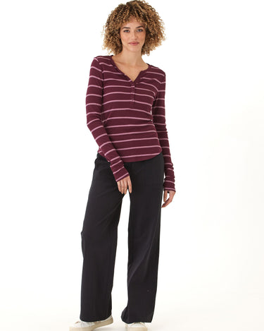 Akia Caribbean Stripe Feather Rib Long Sleeve Henley Threads 4 Thought 