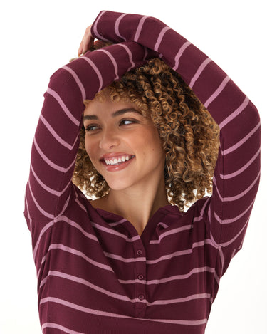 Akia Caribbean Stripe Feather Rib Long Sleeve Henley Threads 4 Thought 