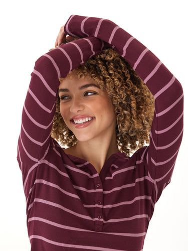 Akia Caribbean Stripe Feather Rib Long Sleeve Henley Threads 4 Thought