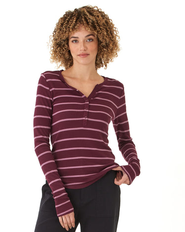 Akia Caribbean Stripe Feather Rib Long Sleeve Henley Threads 4 Thought 
