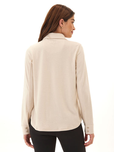 Kandyce Solid Knit Fleece Button-Up Womens Tops Long Shirt Threads 4 Thought 