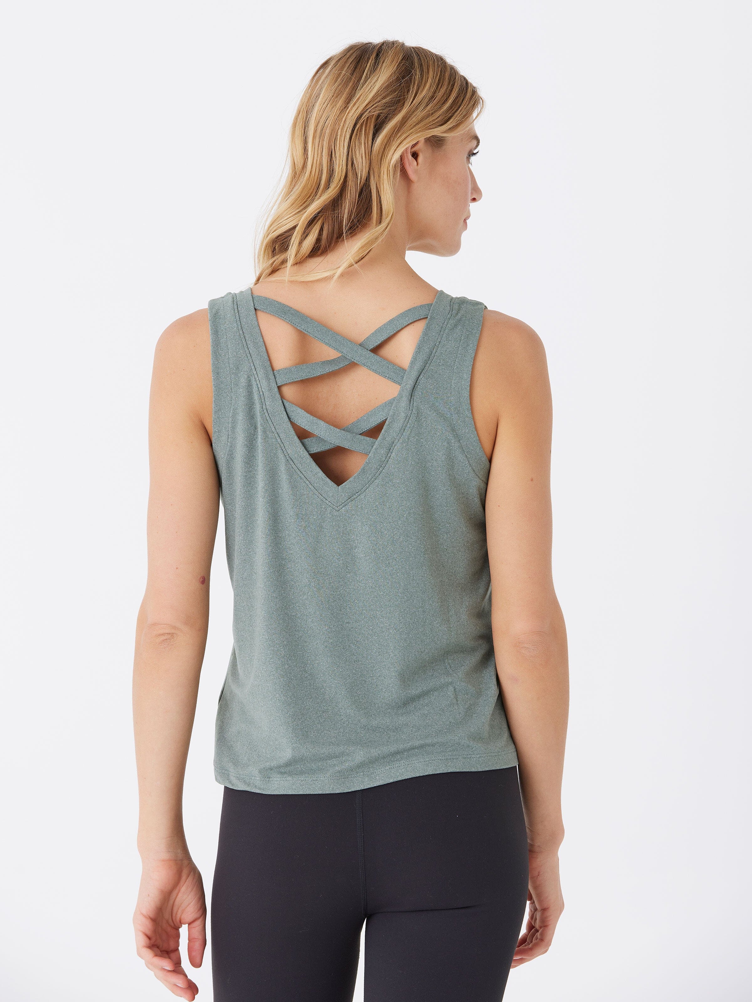 Kristie Criss Cross Heather Luxe Jersey Tank Womens Tops Tanks Threads 4 Thought 