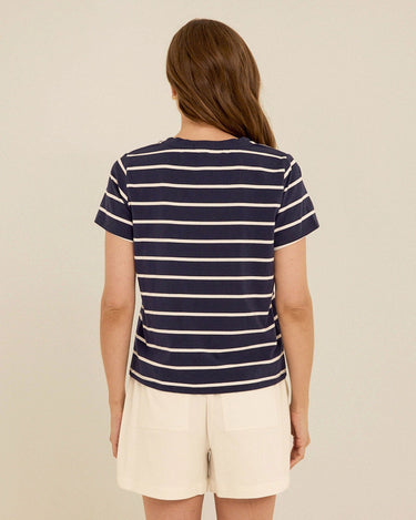 Maxine Stripe Eco Jersey V-Neck Tee Womens Tops Short Shirt Threads 4 Thought 