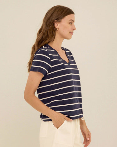 Maxine Stripe Eco Jersey V-Neck Tee Womens Tops Short Shirt Threads 4 Thought 