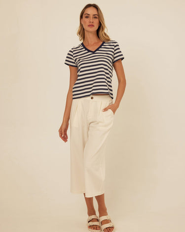 Maxine Cottage Stripe Eco Jersey V-Neck Tee Threads 4 Thought 