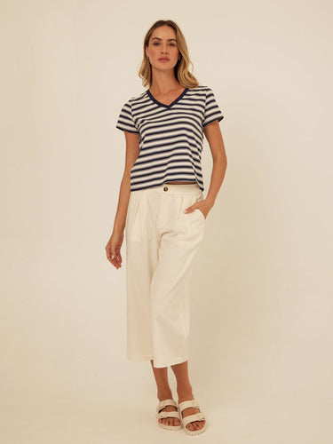 Maxine Cottage Stripe Eco Jersey V-Neck Tee Threads 4 Thought 