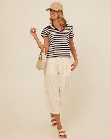 Maxine Cottage Stripe Eco Jersey V-Neck Tee Threads 4 Thought 