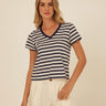 Maxine Cottage Stripe Eco Jersey V-Neck Tee Threads 4 Thought 