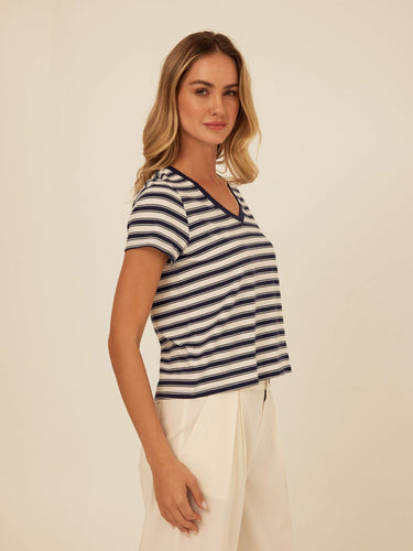 Maxine Cottage Stripe Eco Jersey V-Neck Tee Threads 4 Thought 