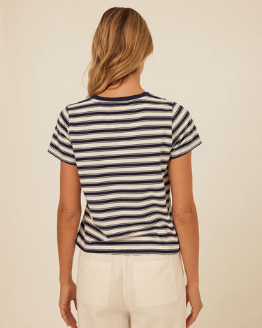 Maxine Cottage Stripe Eco Jersey V-Neck Tee Threads 4 Thought 