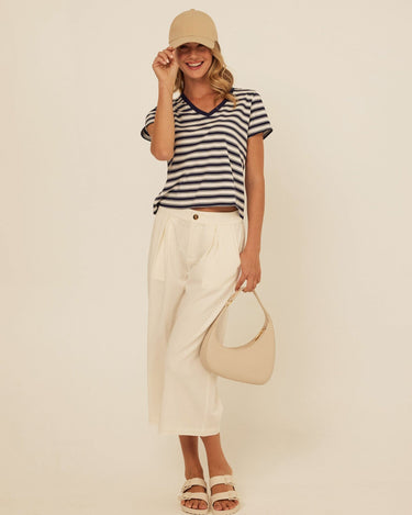 Maxine Cottage Stripe Eco Jersey V-Neck Tee Threads 4 Thought 