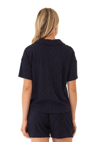 Mikaela Jacquard Terry Button-Up Womens Tops Short Shirt Threads 4 Thought 