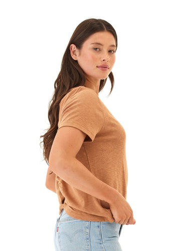 Leonora Textured Slub Jersey Ruched Vneck Top Threads 4 Thought 