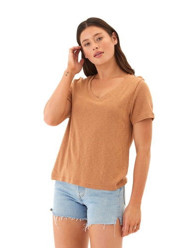 Leonora Textured Slub Jersey Ruched Vneck Top Threads 4 Thought