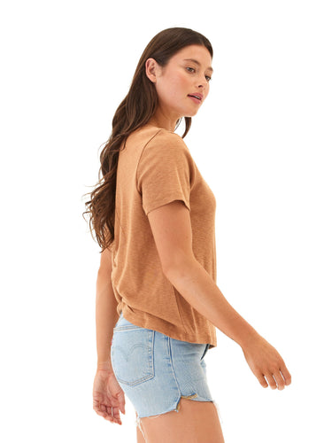 Leonora Textured Slub Jersey Ruched Vneck Top Threads 4 Thought 